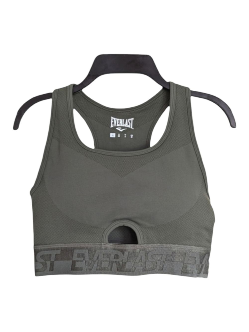 Everlast Seamless Racerback Logo Branded Sport Bra Med Support Olive Workout 6 S